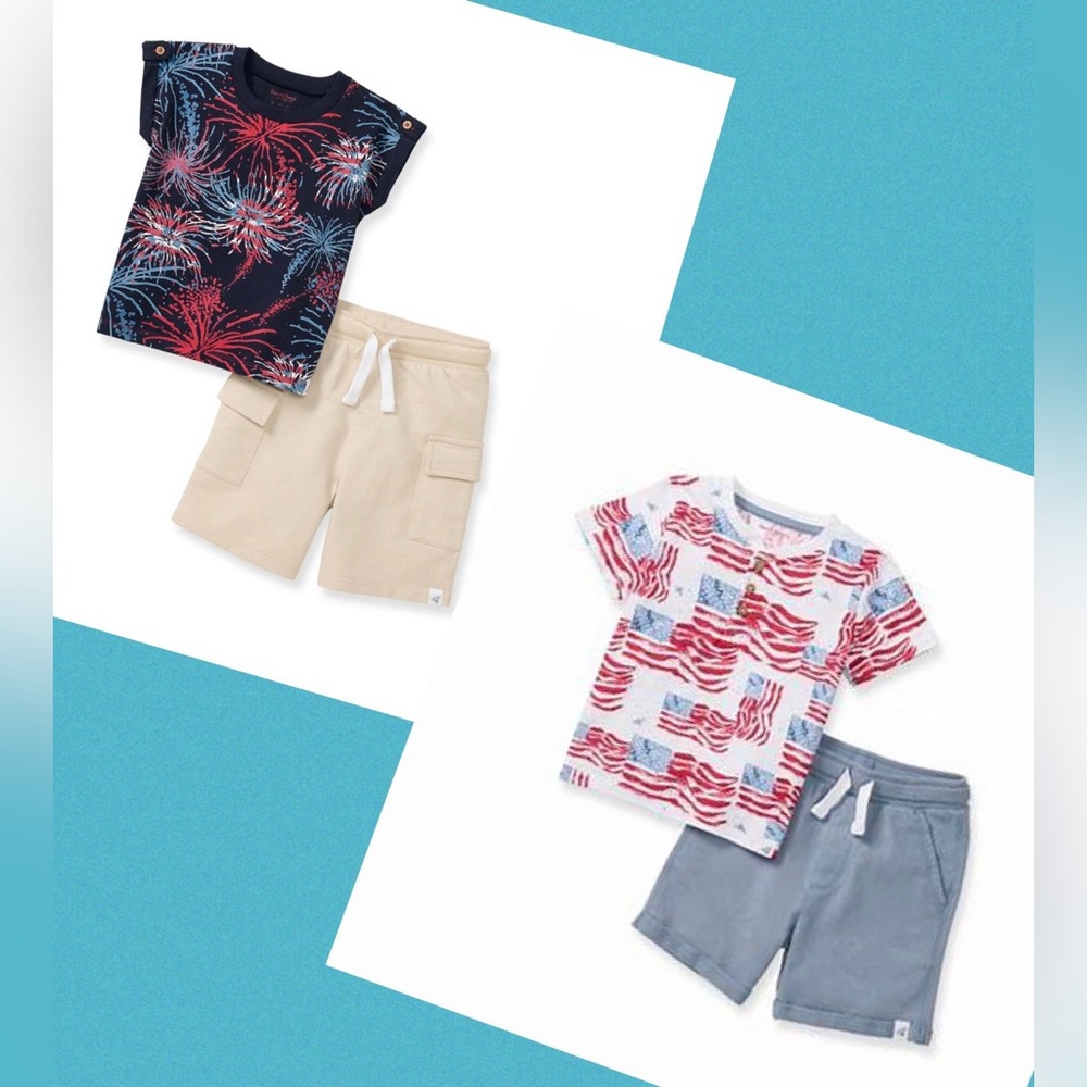 Burt's Bees Baby Bundle of  2  short Sets - Majestic Flags & Festive Fireworks